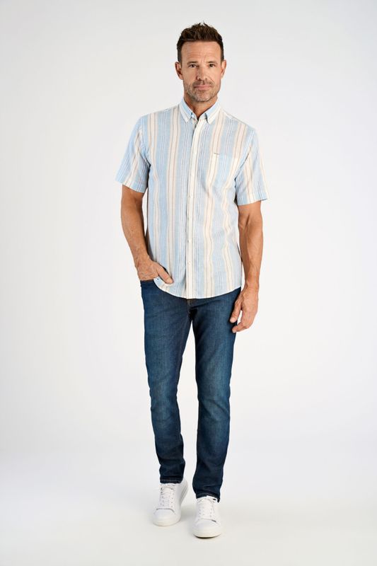 Bison Striped Linen Shirt 80-202347 - Blue/Grey