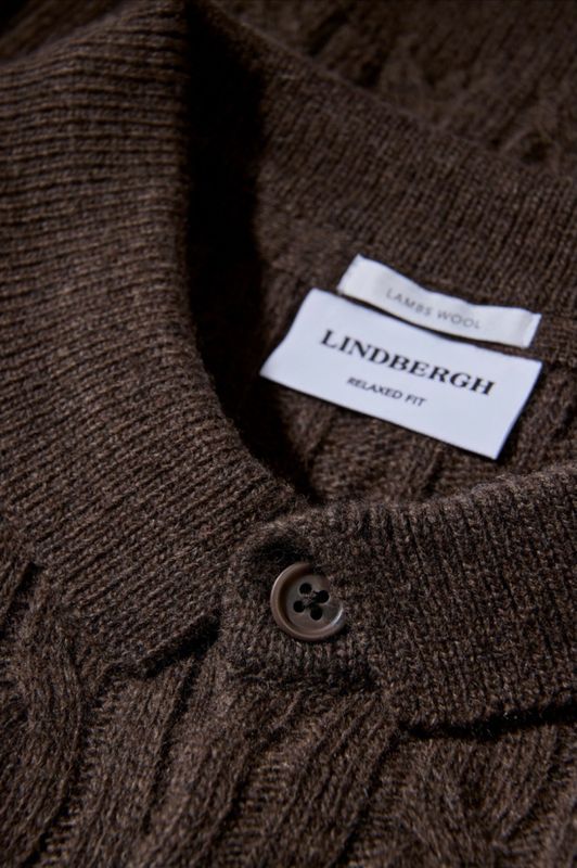 Hovedbilde Lindbergh Lambswool Button Polo 30-800227 - Dark Brown Melert