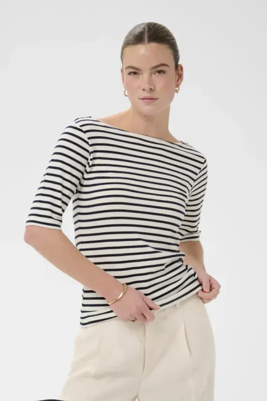 KALiddy Boatneck T - Shirt 10511832 - Hvit/ Marineblå 109526
