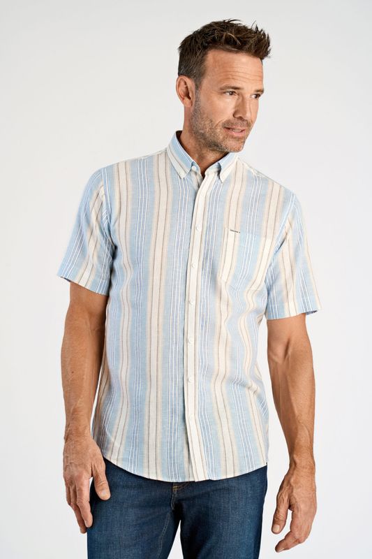 Bison Striped Linen Shirt 80-202347 - Blue/Grey