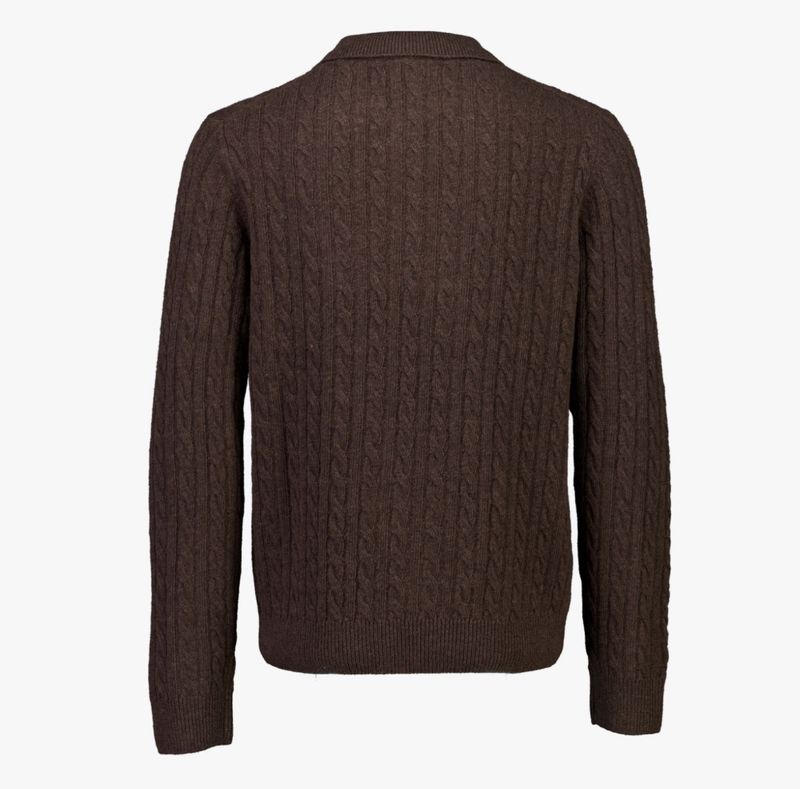 Hovedbilde Lindbergh Lambswool Button Polo 30-800227 - Dark Brown Melert